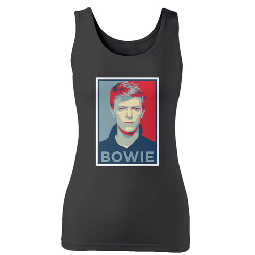 High quality print of this slim fit david bowie singer women tank top will turn heads. And bystanders won't be disappointed - the racerback cut looks good one any woman's shoulders.