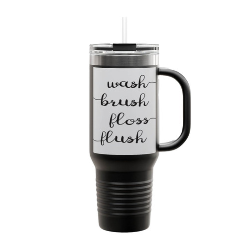 Wash Brush Floss Flush Insulated Travel Mug