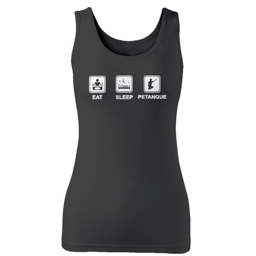 High quality print of this slim fit eat sleep petanque women tank top will turn heads. And bystanders won't be disappointed - the racerback cut looks good one any woman's shoulders.