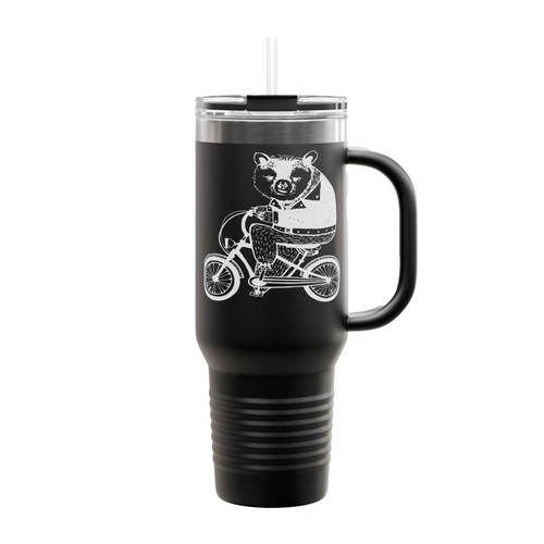 Bear On Bicycle Insulated Travel Mug