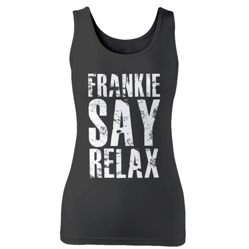 High quality print of this slim fit frankie say relax women tank top will turn heads. And bystanders won't be disappointed - the racerback cut looks good one any woman's shoulders.