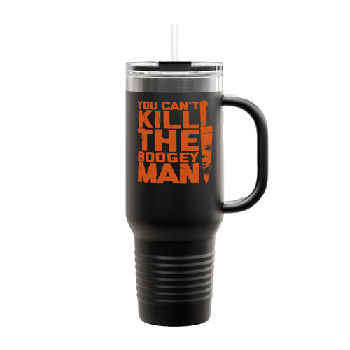 Boogeyman Halloween Horror Distressed Quote Insulated Travel Mug