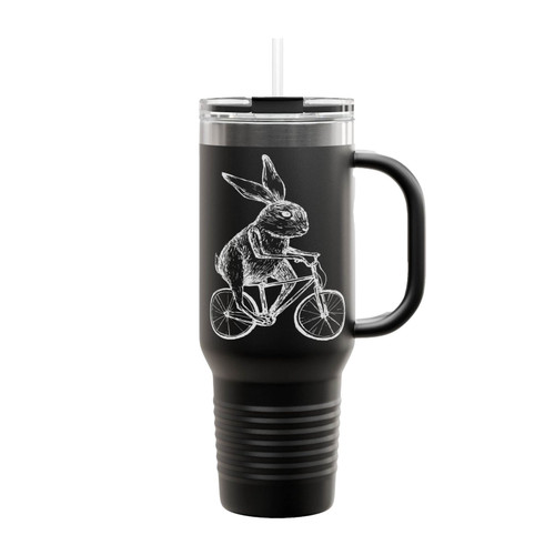 Bunny On Bicycle Insulated Travel Mug