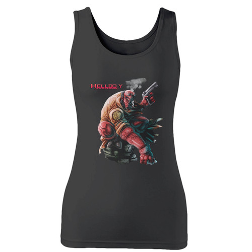 High quality print of this slim fit hellboy super hero marvel women tank top will turn heads. And bystanders won't be disappointed - the racerback cut looks good one any woman's shoulders.