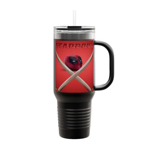 Deadpool Head With Two Crossing Swords Insulated Travel Mug