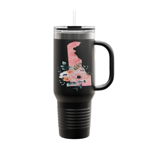 Delaware Home State Watercolor Floral Insulated Travel Mug