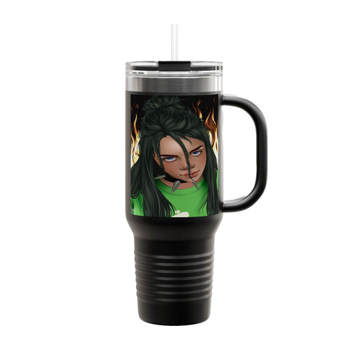 Drawing Of Billie Eilish Green Insulated Travel Mug