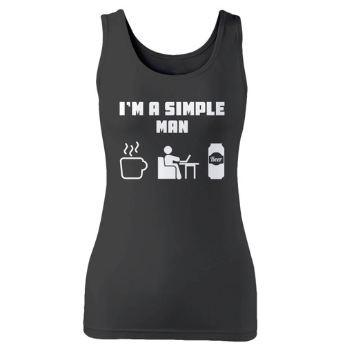High quality print of this slim fit im a simple man coffee laptop and beer women tank top will turn heads. And bystanders won't be disappointed - the racerback cut looks good one any woman's shoulders.