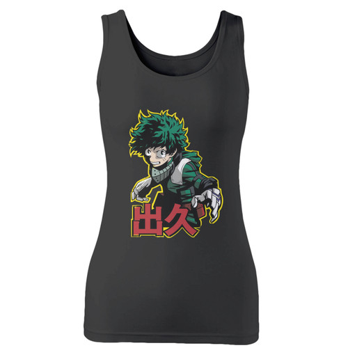 High quality print of this slim fit izuku midoriya women tank top will turn heads. And bystanders won't be disappointed - the racerback cut looks good one any woman's shoulders.