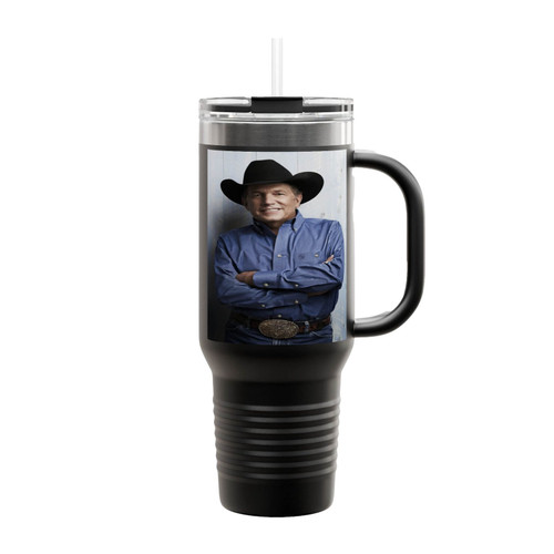 George Strait Face Art Insulated Travel Mug