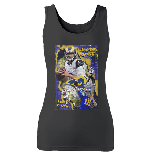 High quality print of this slim fit jared goff poster women tank top will turn heads. And bystanders won't be disappointed - the racerback cut looks good one any woman's shoulders.