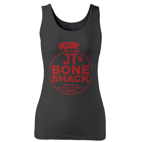 High quality print of this slim fit jts bone shack texas bbq women tank top will turn heads. And bystanders won't be disappointed - the racerback cut looks good one any woman's shoulders.