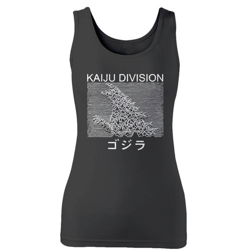High quality print of this slim fit kaiju division godzilla joy division parody women tank top will turn heads. And bystanders won't be disappointed - the racerback cut looks good one any woman's shoulders.