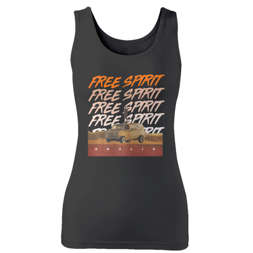 High quality print of this slim fit khalid free spirit album women tank top will turn heads. And bystanders won't be disappointed - the racerback cut looks good one any woman's shoulders.