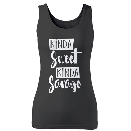 High quality print of this slim fit kinda sweet kinda savage women tank top will turn heads. And bystanders won't be disappointed - the racerback cut looks good one any woman's shoulders.