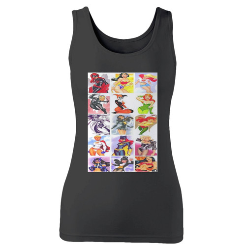 High quality print of this slim fit ladies of dc comics huntress wonder woman supergirl catwoman harley quinn women tank top will turn heads. And bystanders won't be disappointed - the racerback cut looks good one any woman's shoulders.