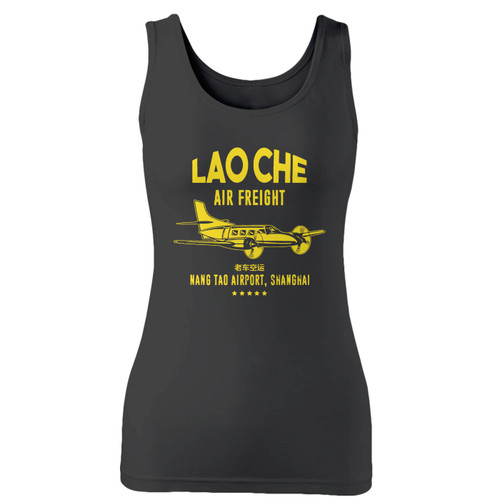 High quality print of this slim fit lao che air freight women tank top will turn heads. And bystanders won't be disappointed - the racerback cut looks good one any woman's shoulders.