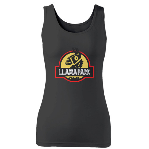 High quality print of this slim fit llama jurassic park logo women tank top will turn heads. And bystanders won't be disappointed - the racerback cut looks good one any woman's shoulders.