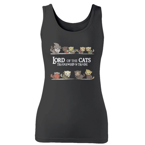High quality print of this slim fit lord of the cats furlowship of the ring women tank top will turn heads. And bystanders won't be disappointed - the racerback cut looks good one any woman's shoulders.