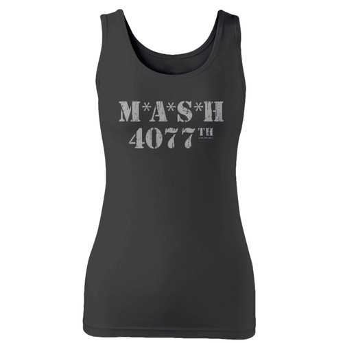 High quality print of this slim fit mash 4077th logo distressed women tank top will turn heads. And bystanders won't be disappointed - the racerback cut looks good one any woman's shoulders.