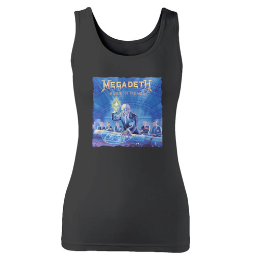 High quality print of this slim fit megadeth rust in peace black women tank top will turn heads. And bystanders won't be disappointed - the racerback cut looks good one any woman's shoulders.