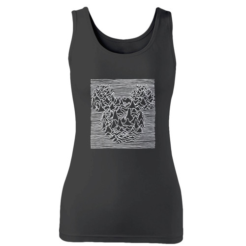 High quality print of this slim fit mickey mouse joy division unknown pleasure women tank top will turn heads. And bystanders won't be disappointed - the racerback cut looks good one any woman's shoulders.