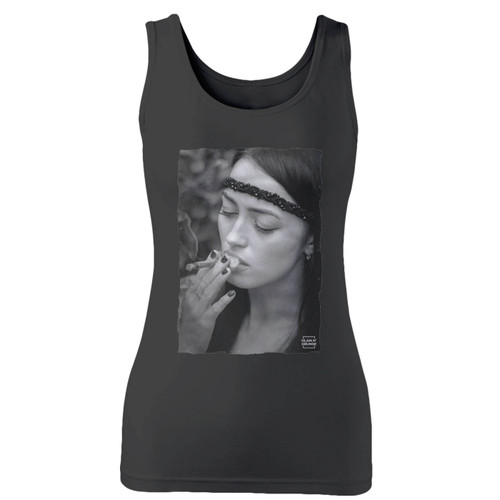 High quality print of this slim fit model kate moss megan fox hippie joint weed bong stoner women tank top will turn heads. And bystanders won't be disappointed - the racerback cut looks good one any woman's shoulders.