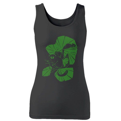 High quality print of this slim fit monkey and chameleon women tank top will turn heads. And bystanders won't be disappointed - the racerback cut looks good one any woman's shoulders.