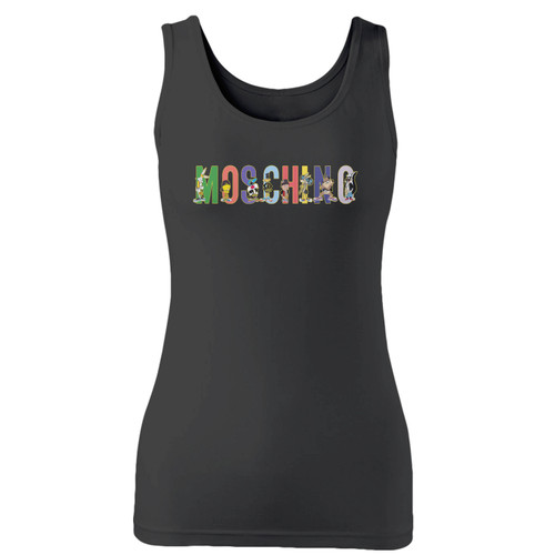 High quality print of this slim fit moschino with cartoon character women tank top will turn heads. And bystanders won't be disappointed - the racerback cut looks good one any woman's shoulders.
