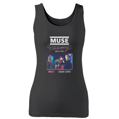 High quality print of this slim fit muse simulation theory rock concert muse tour album women tank top will turn heads. And bystanders won't be disappointed - the racerback cut looks good one any woman's shoulders.