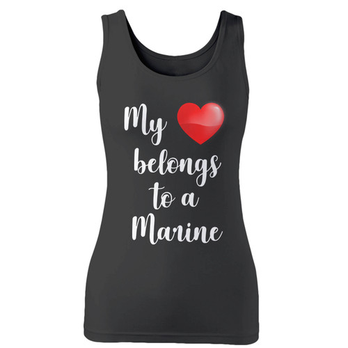 High quality print of this slim fit my heart belongs to a marine women tank top will turn heads. And bystanders won't be disappointed - the racerback cut looks good one any woman's shoulders.
