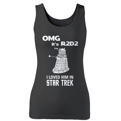 High quality print of this slim fit omg its r2-d2 women tank top will turn heads. And bystanders won't be disappointed - the racerback cut looks good one any woman's shoulders.