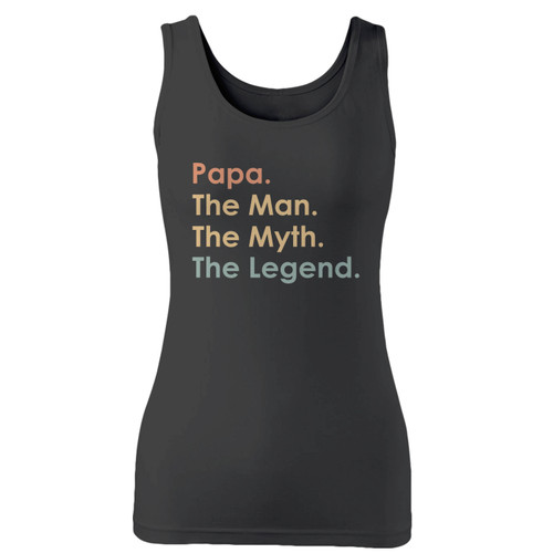 High quality print of this slim fit papa the man the myth the legend custom women tank top will turn heads. And bystanders won't be disappointed - the racerback cut looks good one any woman's shoulders.