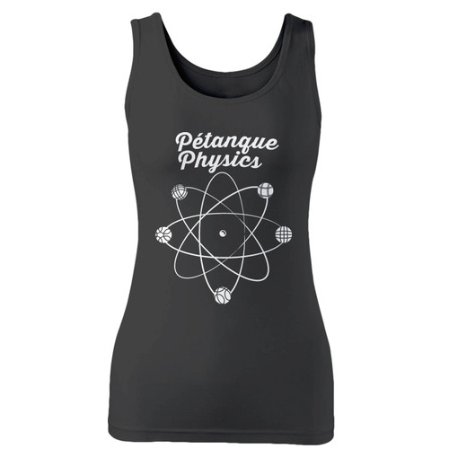 High quality print of this slim fit petanque atom with petanque jack and boules for boules players women tank top will turn heads. And bystanders won't be disappointed - the racerback cut looks good one any woman's shoulders.