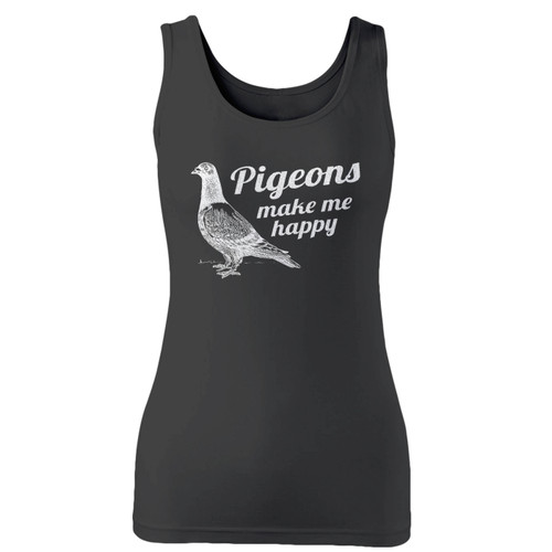 High quality print of this slim fit pigeons make me happy bird lovers women tank top will turn heads. And bystanders won't be disappointed - the racerback cut looks good one any woman's shoulders.