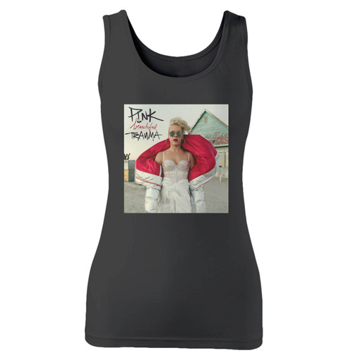 High quality print of this slim fit pink beautiful trauma poster women tank top will turn heads. And bystanders won't be disappointed - the racerback cut looks good one any woman's shoulders.