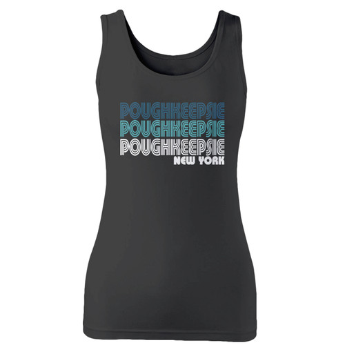 High quality print of this slim fit poughkeepsie new york retro color women tank top will turn heads. And bystanders won't be disappointed - the racerback cut looks good one any woman's shoulders.