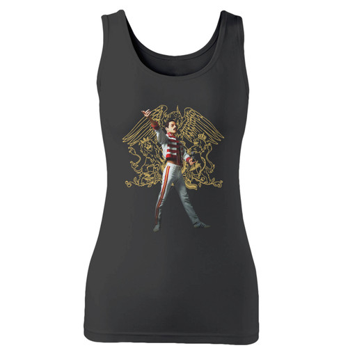 High quality print of this slim fit queen freddie mercury women tank top will turn heads. And bystanders won't be disappointed - the racerback cut looks good one any woman's shoulders.