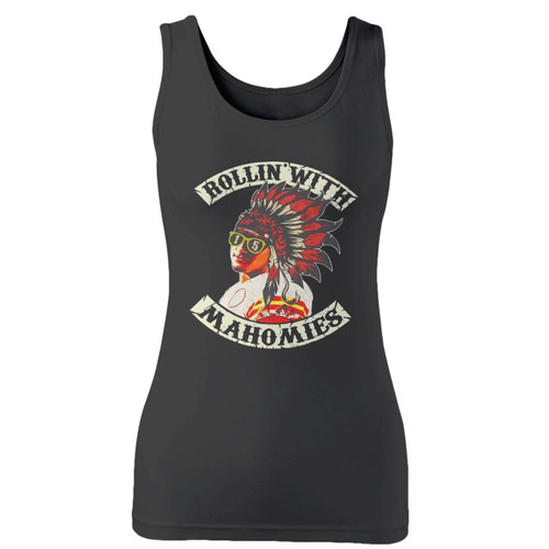High quality print of this slim fit rollin with mahomies women tank top will turn heads. And bystanders won't be disappointed - the racerback cut looks good one any woman's shoulders.