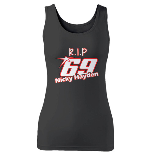 High quality print of this slim fit r i p nicky hayden women tank top will turn heads. And bystanders won't be disappointed - the racerback cut looks good one any woman's shoulders.