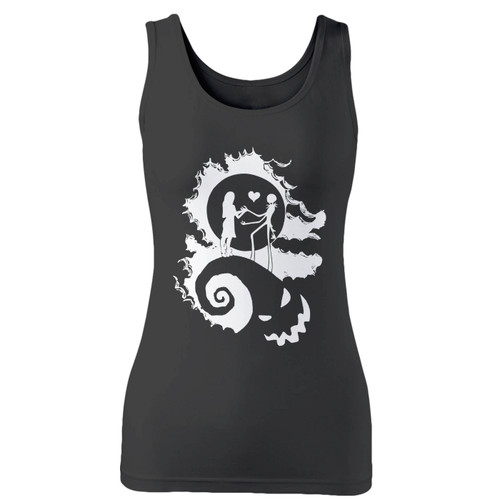 High quality print of this slim fit sally and jack skellington nightmare before christmas women tank top will turn heads. And bystanders won't be disappointed - the racerback cut looks good one any woman's shoulders.