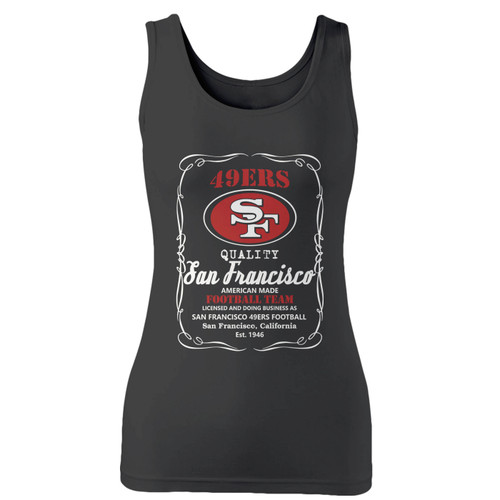 High quality print of this slim fit san francisco 49ers whiskey women tank top will turn heads. And bystanders won't be disappointed - the racerback cut looks good one any woman's shoulders.