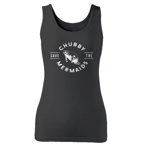 High quality print of this slim fit save the chubby mermaids women tank top will turn heads. And bystanders won't be disappointed - the racerback cut looks good one any woman's shoulders.