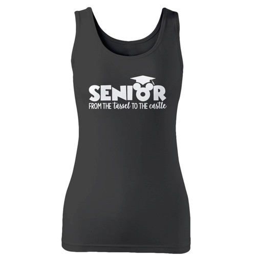High quality print of this slim fit senior tassel to the castle women tank top will turn heads. And bystanders won't be disappointed - the racerback cut looks good one any woman's shoulders.