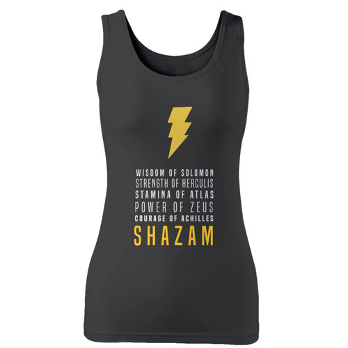 High quality print of this slim fit shazam quote women tank top will turn heads. And bystanders won't be disappointed - the racerback cut looks good one any woman's shoulders.