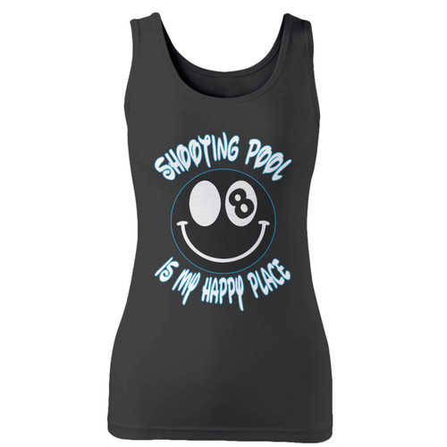 High quality print of this slim fit shooting pool is my happy place women tank top will turn heads. And bystanders won't be disappointed - the racerback cut looks good one any woman's shoulders.