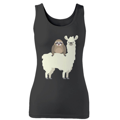 High quality print of this slim fit sloth riding llama custom women tank top will turn heads. And bystanders won't be disappointed - the racerback cut looks good one any woman's shoulders.