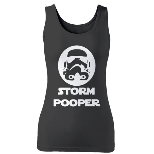 High quality print of this slim fit star wars storm trooper pooper women tank top will turn heads. And bystanders won't be disappointed - the racerback cut looks good one any woman's shoulders.