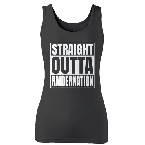 High quality print of this slim fit straight outta raider nation women tank top will turn heads. And bystanders won't be disappointed - the racerback cut looks good one any woman's shoulders.