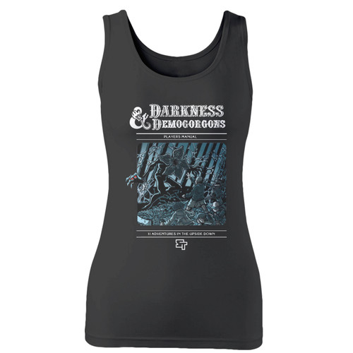 High quality print of this slim fit stranger things and d&d inspired darkness & demogorgons women tank top will turn heads. And bystanders won't be disappointed - the racerback cut looks good one any woman's shoulders.